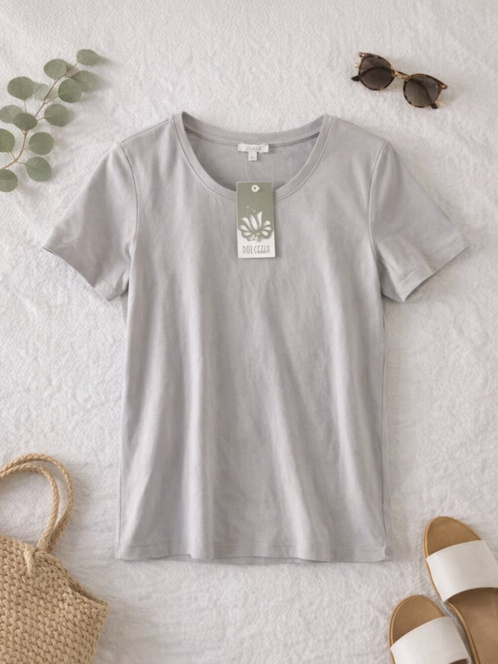NEW Dolcezza Silver‑Grey Cotton Tee • Summer Essential • Small NWT